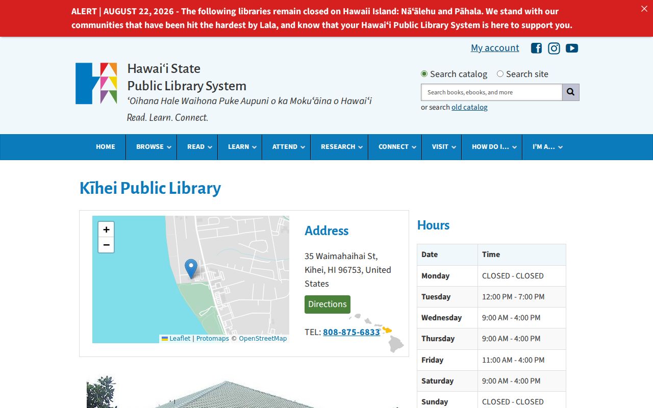 Kihei Public Library official branch page
