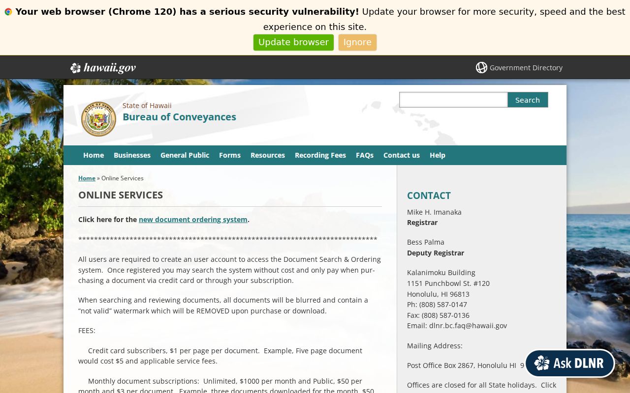 Bureau of Conveyances online services used for Kihei deed research