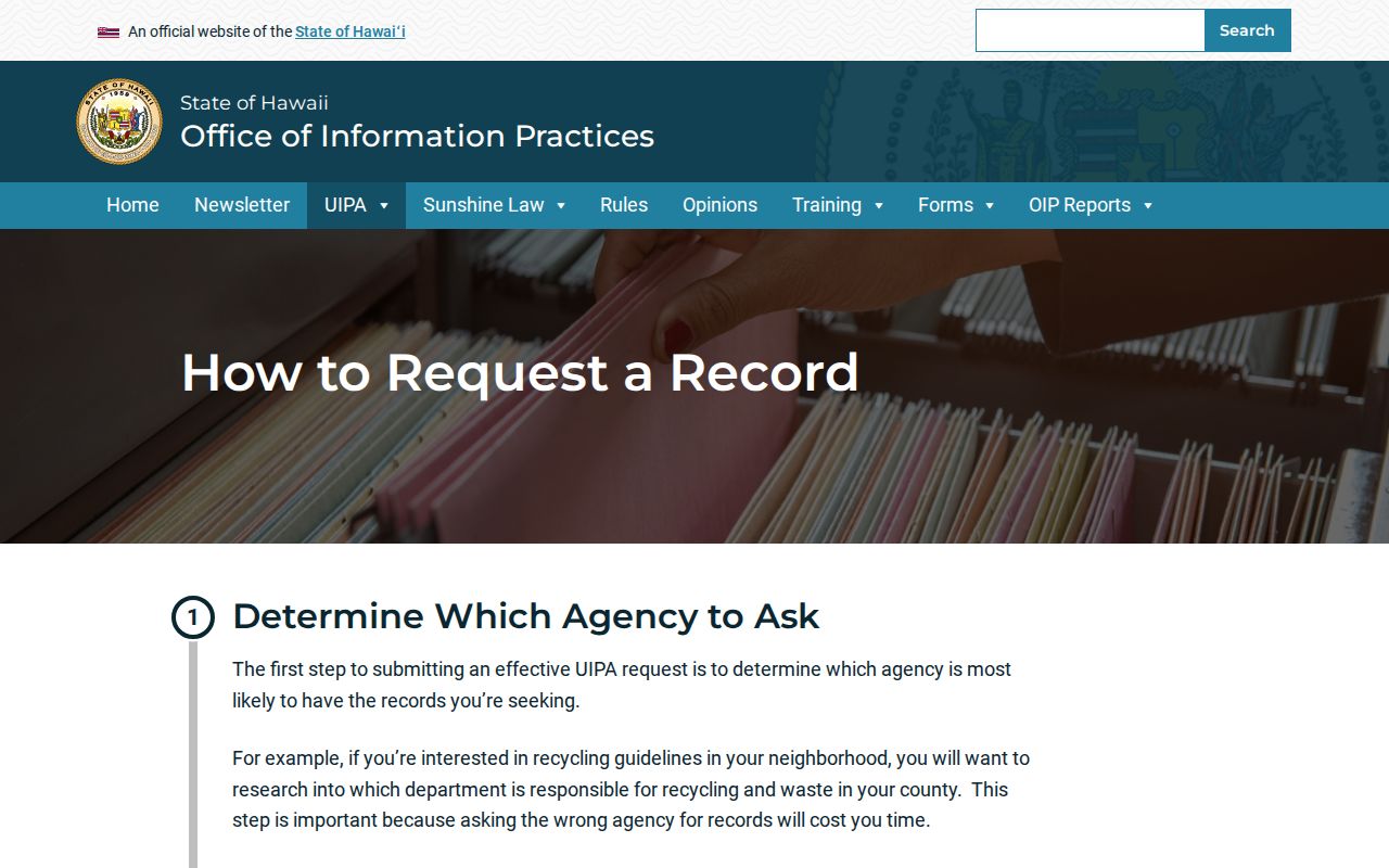 Hawaii UIPA public record request guide for Kihei records