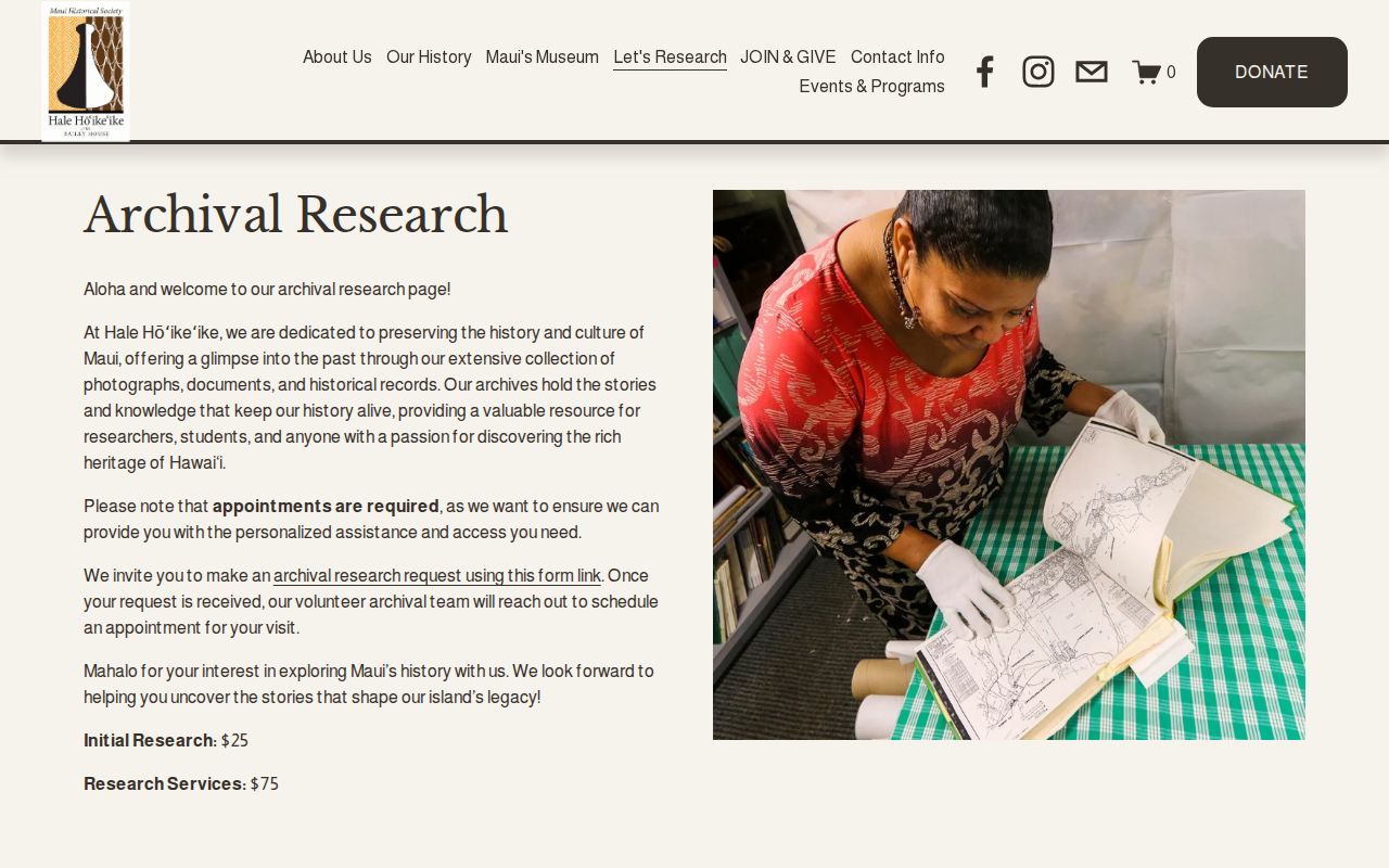 Maui Historical Society research and appointment information
