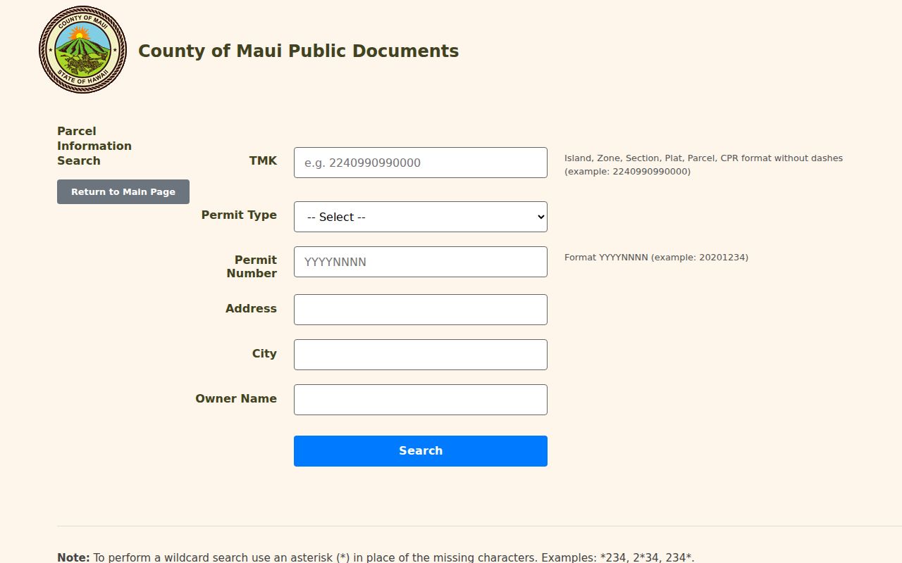 Maui County parcel and permit search used for Kihei street addresses
